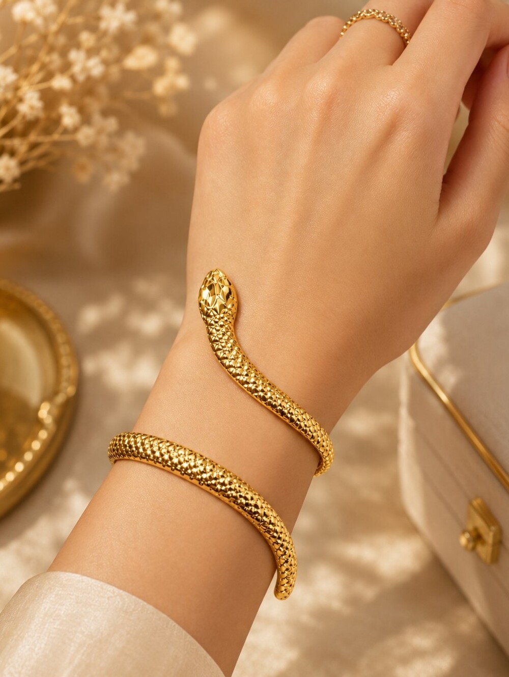 Vintage Gold Snake Wrap Bracelet - Elegant Women Jewelry